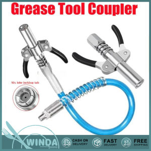 High-pressure dual-handle locking grease gun nozzle with self-locking manual universal grease fitting