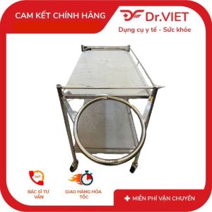 Xe đẩy Inox Drviet - 50x80 -2 tầng - Không Hộc - Có tay đẩy - Có vòng xô rác