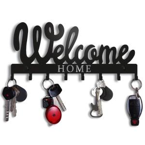 1pc Black Metal Keys Holder for Wall Mounted WELCOME Design Key Rack Key Hanger with 8 Hooks