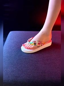 [Free Shipping] Summer WomenS Flip-Flops Thick-Soled Bohemian-Style Sandals Mid-Heel Beach Shoes Trendy Korean Style
