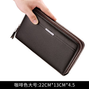 williampolo  Genuine Leather Wallet for Men Double Zipper Business Long Clutch Top Layer Cowhide Handheld Wallet Double Layer Wallet