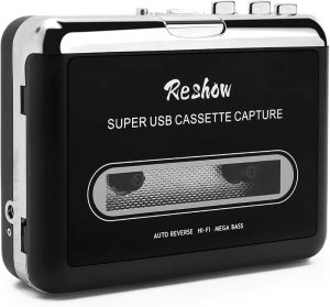 Cassette Tape Player Portable Tape Player Audio Cassette to Digital Converter Convert Cassette Tape Recorder to iPod Format Compatible with Laptops and Personal Computers - Black