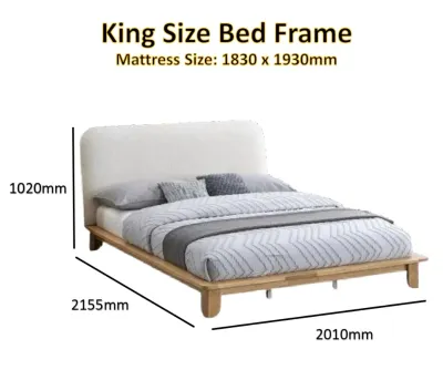 CHF 6114 Nordic Minimalist Wooden Bed Frame with Upholstered Headboard/Queen/King /Katil/ 床架-Natural