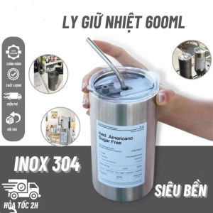 Cốc Uống Nước Giữ Nhiệt 600ML Ly Giữ Nhiệt Inox 304 Có Tặng Kèm Ống Hút Bình Giữ Nhiệt Uống Coffee Iced Americano Có Nắp Chống Tràn Giữ Nhiệt 6-8 Tiếng Thiết Kế Sang Trọng