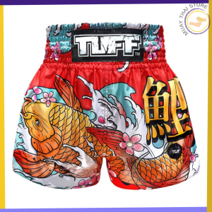 TUFF TUF-MS637 Red Japanese Koi Fish Muay Thai Boxing Traditional Shorts