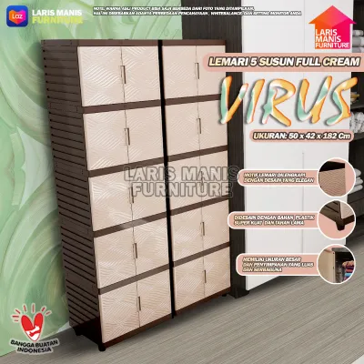 LEMARI PAKAIAN KINGDOM VIRUS LEMARI PINTU 5 SUSUN KABINET LEMARI PLASTIK MINIMALIS - FULL CREAM