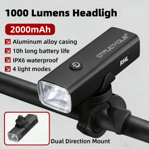 Bike Headlight 1000 Lumens High Brightness Lightweight IPX6 Waterproof Bicycle Front Light Aluminum Alloy Anti-Drop 4 Modes Dimming Bicycle Headlight