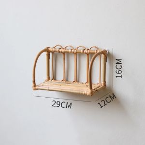 FFBH Rattan Wall Shelf Natural Boho Wicker Shelf Wall Mail OrganizerFloating Rattan Bookshelf Nordic Ins Log Style 9N5Q1