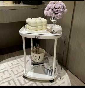 Minimalist Round Side Table Coffee Table Bedside Table  - Smooth and Wavy Edge - White - Pink