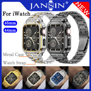 Luxury Strap+Case for สายนาฬิกา Apple Watch ultra 2 49mm 45mm 44mm 46mm 42mm Bumper frame Cover Stainless Steel Strap+Metal Case สาย iwatch ultra series 10 9 8 7 SE 2 Mod Kit band