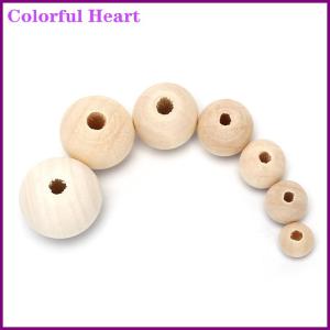 Colorful Heart ลูกปัดไม้ทรงกลมทำจากไม้ไม่ลงสีธรรมชาติสำหรับงานหัตถกรรมเครื่องประดับแบบทำมือ