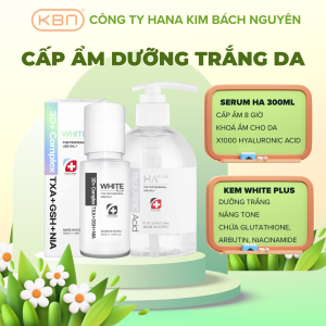 Combo White Plus + Serum HA Plus 300ml Hàn Quốc dưỡng ẩm sâu nâng tone da sáng mịn tự nhiên spa