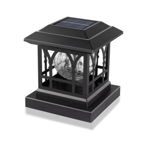 Solar Post Cap Lights Warm White RGB Color Changing IP65 Waterproof Cracked Glass Outdoor Fence Lamp Fit 4x4 5x5 Inch Wooden Posts Garden Decor Yard Lighting Black