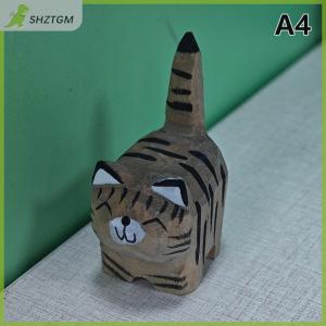 【SHZTGM】 งานฝีมือสำหรับตกแต่งเดสก์ท็อปรูปสัตว์ขนาดเล็กลายการ์ตูนทำด้วยมือแกะสลักไม้และใช้งานได้จริงของประดับรูปแมว