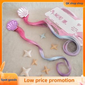 ✨QK shop✨ Girls Mermaid Wigs Hairpins Ponytail Kids Rainbow Shell Hair Clip Hair Extension Colorful Wig Twist Braider Hair Accessories