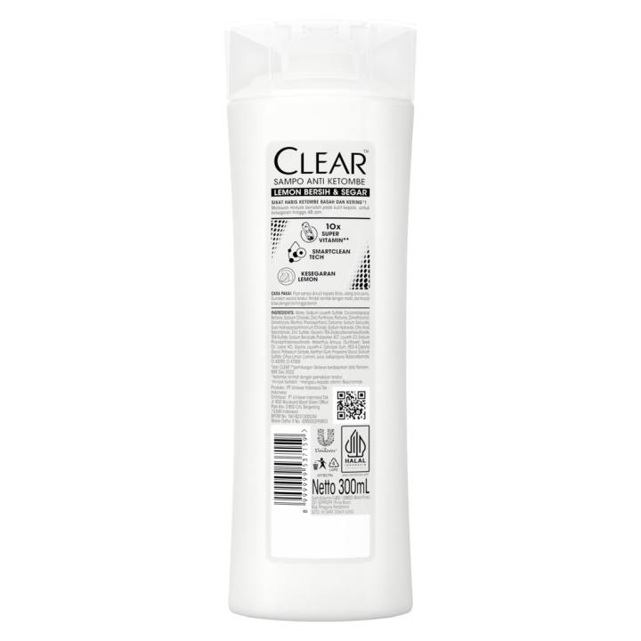 CLEAR Shampoo Anti Ketombe Lemon Bersih & Segar, Kesegaran Tahan Lama 48 Jam dan Lawan Minyak dengan 10x super vitamin - 300 ml