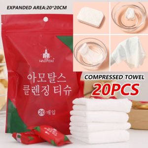 *KHS*  20pcs Disposable Compressed Towel Portable Cotton Soft Baby Towel Travel Facial Cleaning Tissue Wipes for Travel Candy Face Beauty Washcloth