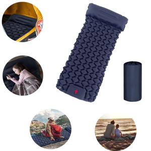 SJJL 75×23.6in Outdoor Camping Sleeping Mat Built-in Pump TPU Nylon Beach Inflatable Mattress Durable Foot Stepping Function Outdoor Sleeping Pad