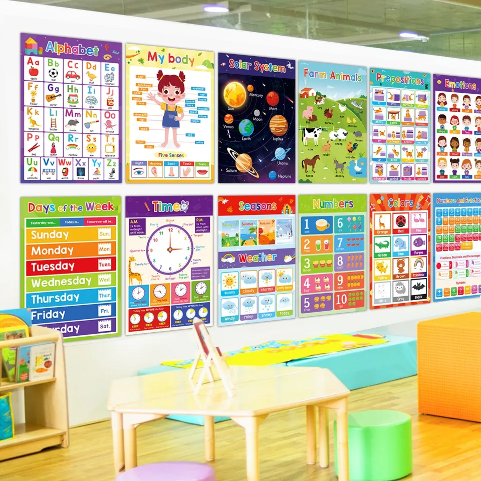 Pack De 16 Posters Éducatifs Anglais Pour Enfants - Alphabet, Chiffres, Animaux | Décor Mural École Ou Maison