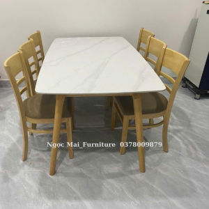 Bàn Ăn Mặt Đá Ceramic cao cấp - Bộ bàn ăn mặt đá 6 ghế cabin - TN Ngọc Mai - BH 12 tháng