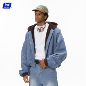 INFLATION Brand Short Plush Zipper Jacket 2025 Winter New Product Ins Trendy Brand Street Contrast Hoodie Mens