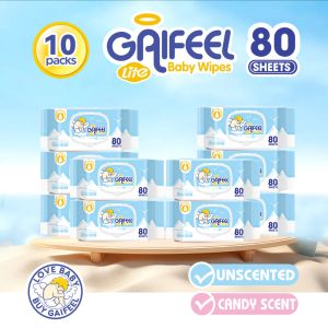 GAIFEEL LITE Khăn lau em bé kẹo không mùi hương 80 tờ khăn lau em bé 10 gói