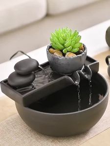 Modern Minimalist Ceramic Circulating Water Fountain Home Living Room TV Cabinet Tea Table Small Size Decorative Accessories