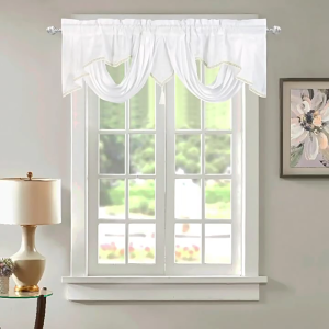 Simple Setups Window Scarf Valance With Rod Pocket and Tassels Wavy Design Waterfall Curtain For Interior Styling Decors