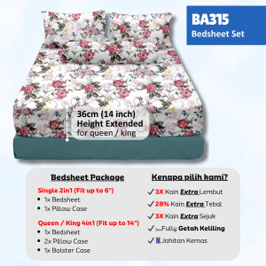 Bedsheet 2 in1 Single Size / 4 in1 Queen King Fitted Bed sheet Cadar Set Getah Keliling Murah AC#1