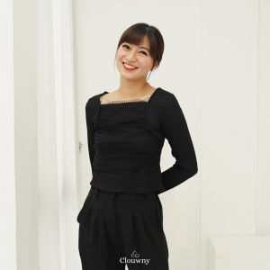 CLOUWNY - Atasan Wanita Model Korea Moja Pearl Longsleeve Premium Knitt