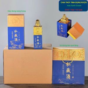 Chai Đựng Rượu 500ML mẫu ngọc tỷ ấn ký – kèm hộp giấy và túi đựng quà – 3 màu lựa chọn - Chai Thủy Tinh Đựng Rượu – Vỏ Chai Rượu Đẹp (C27)