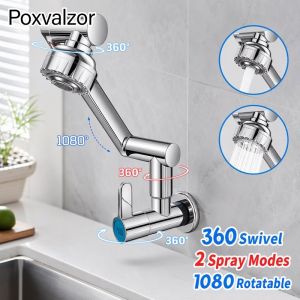 1080 Rotatable Stainless Steel Faucet 360 Swivel 2 Water Modes Wall Mounted Kitchen Sink Faucet Black Silver Easy Install