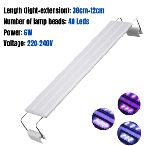 Aquarium LED Light  18-70cm Aquatic Plant Lamp Tricolor Blue+White Fish Tank Light 4 Row LED Beads