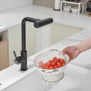 Black Kitchen Faucets Gray Pull Out Rotation Waterfall Stream Sprayer Head Sink Mixer Brushed Nickel Water Tap Accessory