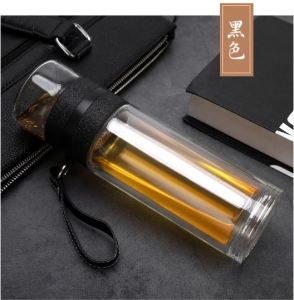 [LOCAL SELLER & FAST DELIVERY] 350ml Double Glass Wall Tea Infuser Cold Brew Coffee Stainless Steel Strainer Tight Seal Bottle BPA Free Portable Outdoor Friendly Bottle