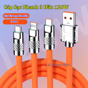 Cáp Sạc Nhanh 3 Trong 1 120W 6A Cổng Type C Bằng Silicone Và Hợp Kim Kẽm Cao Cấp