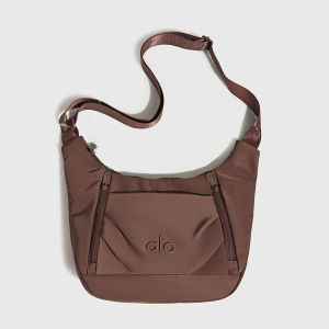 Dual Side Zipper Curved Crescent Yoga Crossbody Bag ALO Six Neutral Tone Thin Water Repellent Nylon Adjustable Full Print Wide Strap Daily Workout Outdoor Sling Bag
