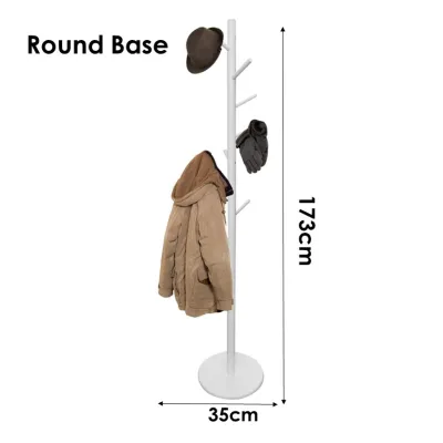 Wooden Freestanding Coat Tree with 4 Height Options and 8 Hooks Sturdy Coat Rack Stand for Clothes/Bags/Hats Save Space Coat Rack for Entryway Bedroom Office