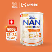 Sữa bột Nestlé NAN INFINIPRO A2 bước 2 800g nhập khẩu Thụy Sĩ với công thức đầu tiên chứa đạm A2 6HMO & Lợi khuẩn kép