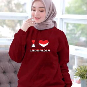 Bisa COD Sweater Pria Wanita Saya Cinta Indonesia Kaos 17 Agustus Hut RI Crewneck Dirgahayu Garuda