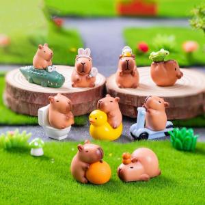 [caichuitan] 2Pcs Mini Resin Capybara Miniatures Figurines Cute Fairy Garden Animal Ornament Mini Statue Decorative Small Landscaping