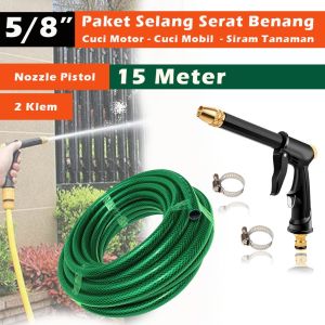 SN - Paketan Selang Air 5/8" Semprotan New Semprot Taman Cuci Mobil Motor - Selang Air Serat Benang Cuci Motor Mobil 2MM - Selang Air Plus Nozzle Semprotan Model Hitam
