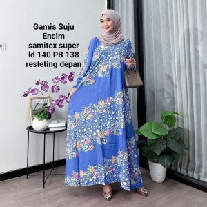 (COD) GAMIS SUPER JUMBO ENCIM BUNGA GARIS BATIK CAP KOMBINASI BATIK TULIS