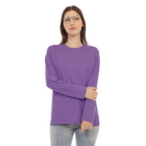 Kaos Polos Wanita Oneck Lengan Panjang Bahan Katun Combed 30s Warna Ungu Lilac