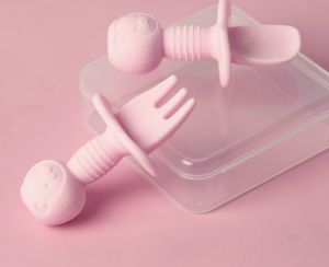 [READY STOCK] Food Grade Baby Infant Kid Silicone Spoon Fork Set Training learning Feeding Self Weaning Utensil with box