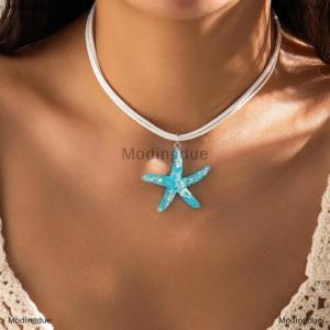 [COD] Modingdue Boho Large Resin Starfish Pendant Choker Necklace For Women Trendy Multilayer Rope Chain Summer Beach Vacation Jewelry Gift