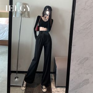IELGY High waist pants loose wide leg pants straight suit casual pants women