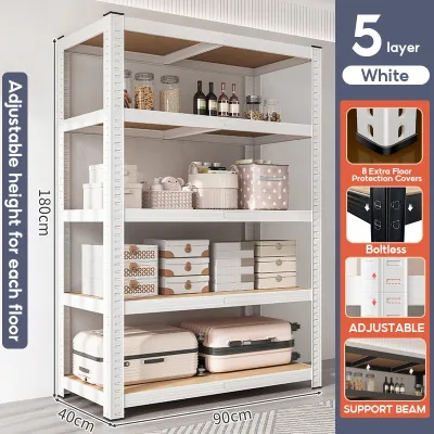KEKEE 5/4Tier Rak Adjustable Boltless Rack Metal Shelf Rak Besi Serbaguna Bertingkat Dapur Rak Buku Kitchen Warehouse Store Storage Rack 铁架置物架