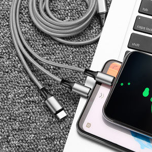 【3 In 1】Fast Charger Cable Charge Cord Nylon USB Charging Wire for Samsung Xiaomi Huawei Iphone Etc