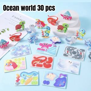 30Pcs 3D จิ๊กซอว์แมลง dinosaur โอเชี่ยน แอนิมอลส์ ของเล่นสำหรับเด็ก การศึกษาในช่วงต้น บล็อกปริศนาตัวต่อ คุณภาพสูงมาก ตลกๆ การ์ดปริศนาตัวต่อ